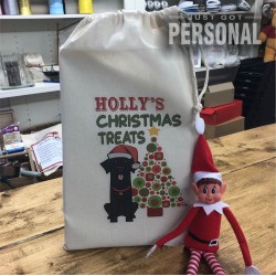 Personalised Dog Santa Sack - Black Labrador - Holly Design